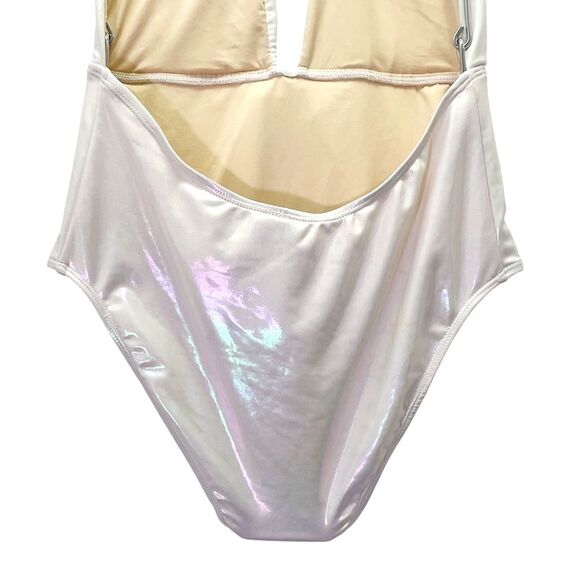 NWT Beach Joy White Metallic Plunge One Piece Swimsuit Size Medium Bridal Bow - Picture 11 of 16